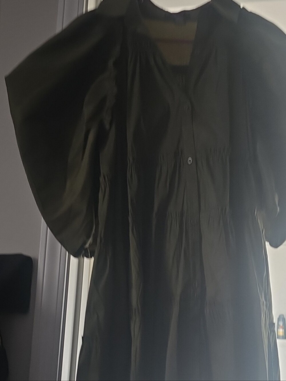 Women’s Olive Green Puff-Sleeve Button Dress Top
